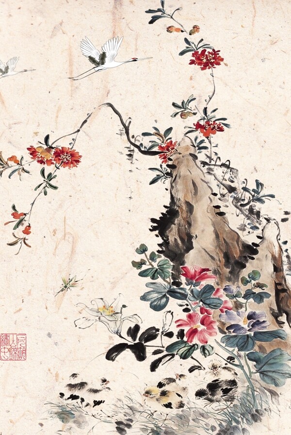 古风传统手绘古典花鸟海报