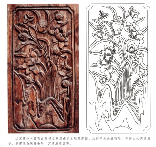 古代建筑雕刻纹饰草木花卉荷莲30