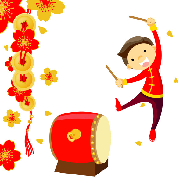 中国风喜庆新年敲锣打鼓元素