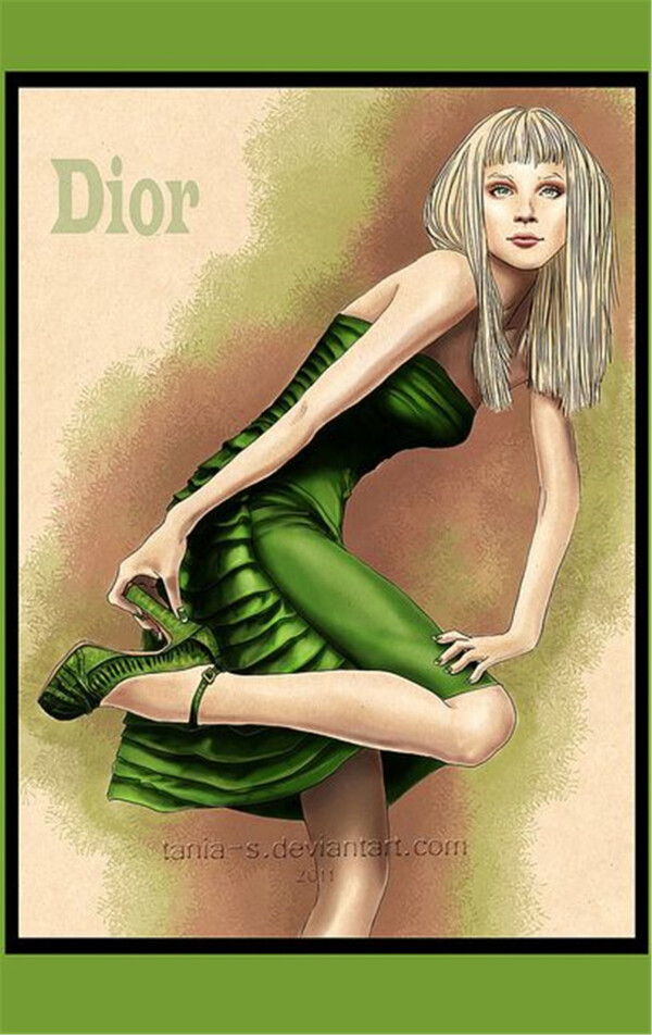 绿色抹胸裙高跟鞋设计图