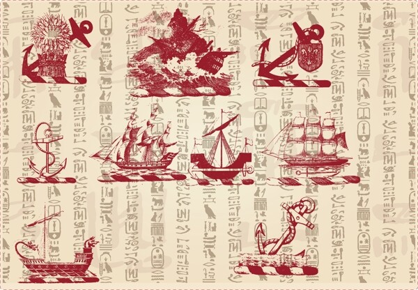 古典船只与古典文字背景矢量素材