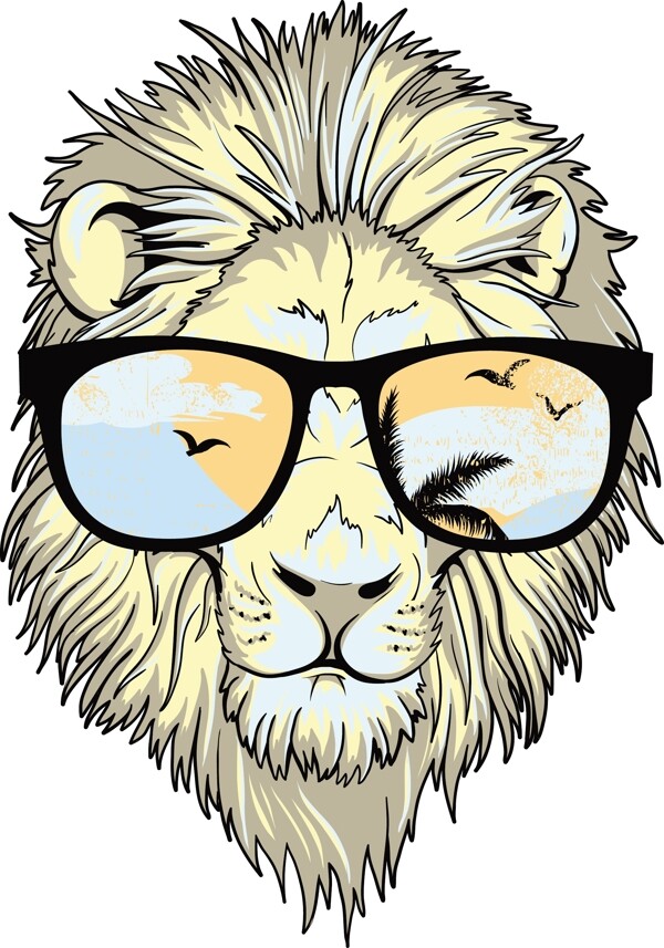 戴眼镜的向量的T恤设计的狮子
