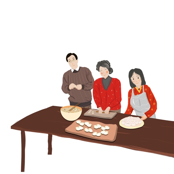 传统春节包饺子人物素材