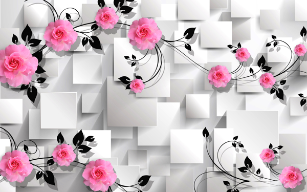 3D时尚立体玫瑰花藤玉石瓷砖背景墙