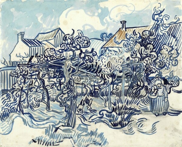 美式乡村风树木围绕的房屋风景图装饰画