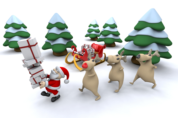 3D圣诞老人与麋鹿