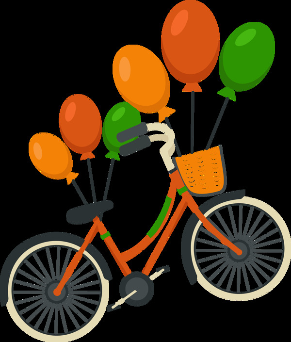 气球装饰自行车插画免抠png透明图层素材