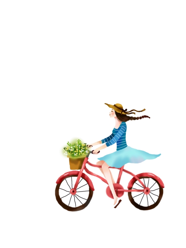 卡通女孩骑单车
