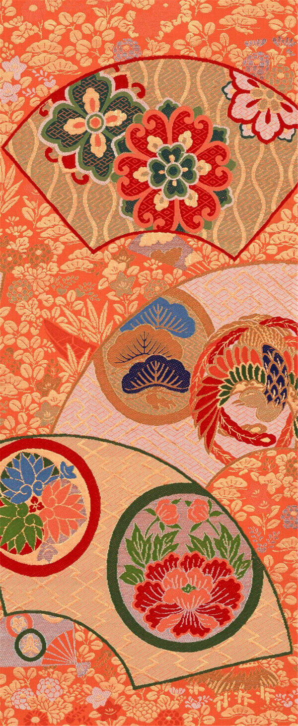 彩色中式扇形花朵布纹壁纸