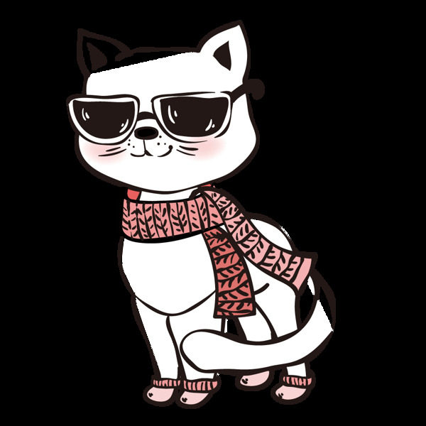 围着围巾戴着眼镜的卡通猫元素