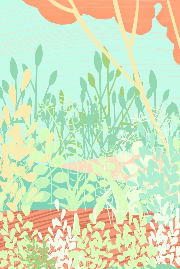 手绘小清新绿色植物海报背景