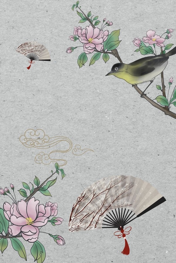 古典远山传统古风工笔画背景海报