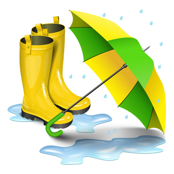 彩色伞和黄色雨靴图片