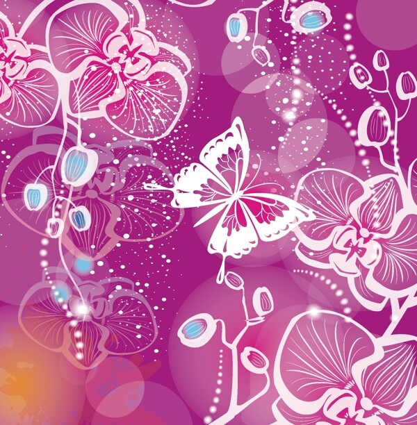 紫色背景花纹蝴蝶图案