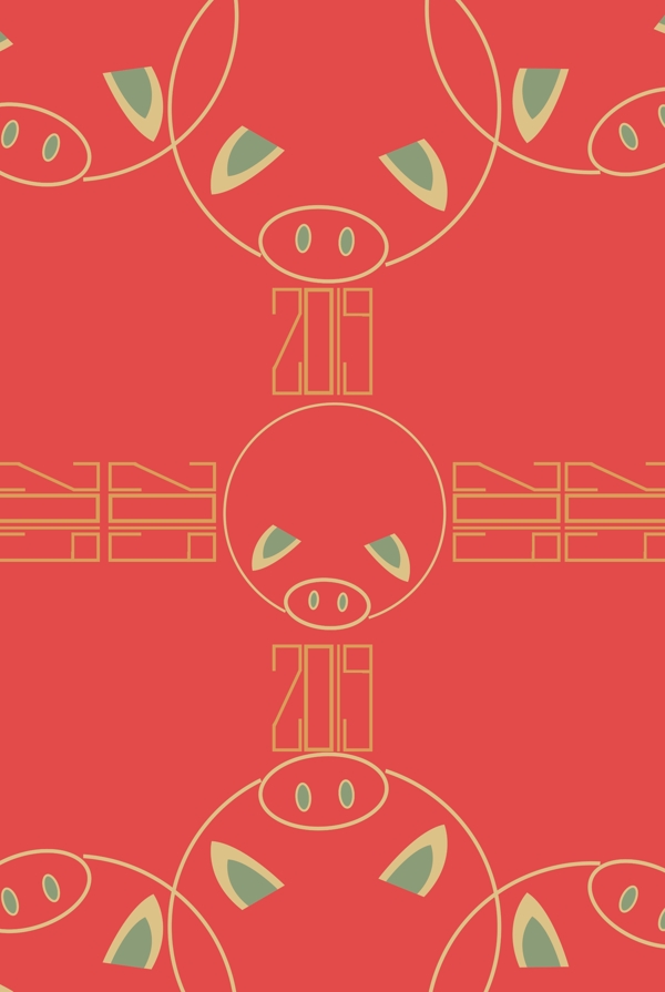 简约红色猪年花纹底纹2019背景海报