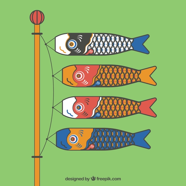4款彩色鲤鱼旗设计矢量素材