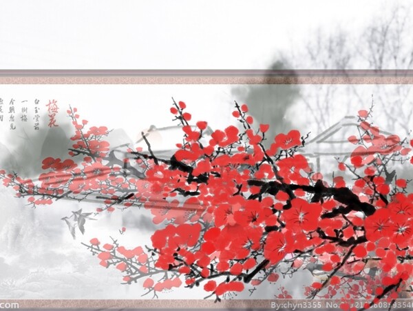 梅花红色冬季寒冬壁纸原创腊梅中国风复古风