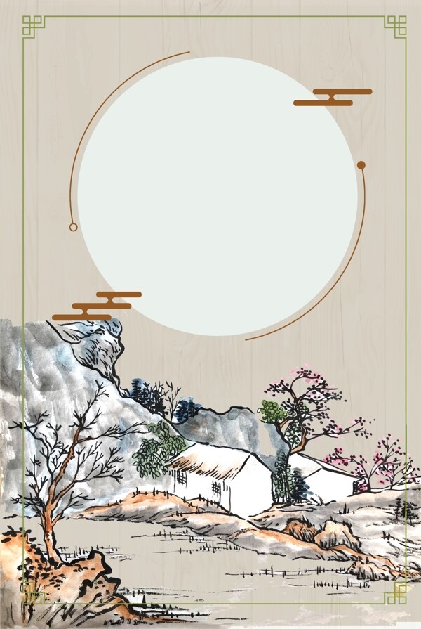 山石中国风工笔画背景图片