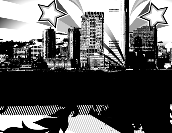 城市建筑黑白剪影