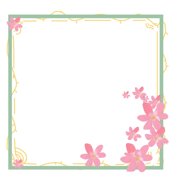 粉色花朵绿色边框
