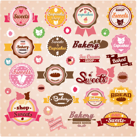 甜蜜的冰淇淋标签可爱设计矢量图02