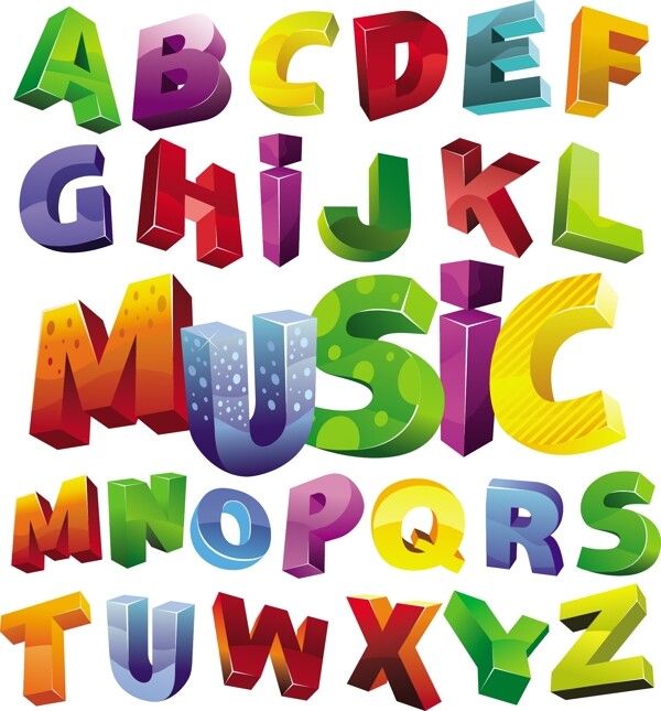 丰富多彩的块的三维字母字符集