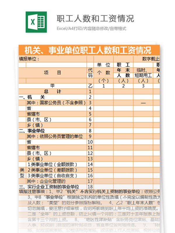 职工人数和工资情况excel模板