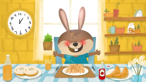 吃营养早点的小兔子卡通背景