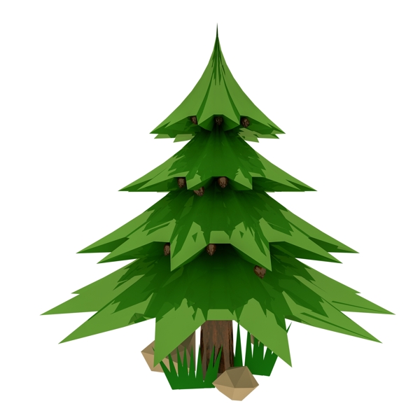 3D树植物卡通商务元素素材办公松树创意
