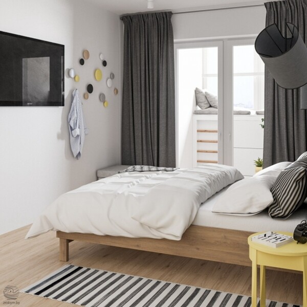 现代简约卧室黑白条纹地毯室内装修效果图