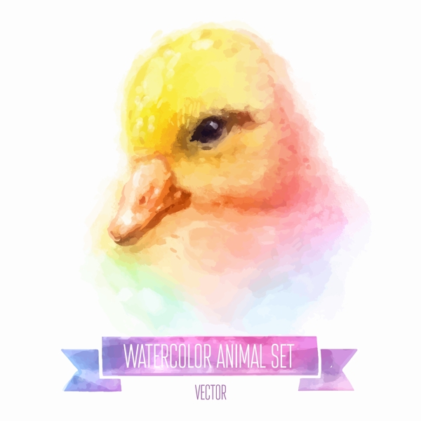 水彩绘可爱的小黄鸭插画
