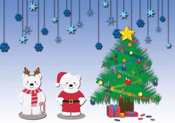 圣诞节圣诞树装饰熊星星礼物