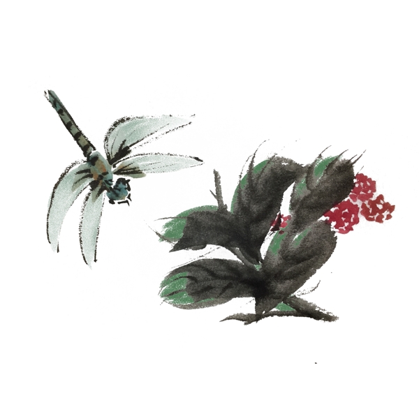 中国风水墨蜻蜓手绘插画