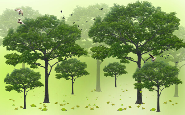 绿色树木装饰背景墙