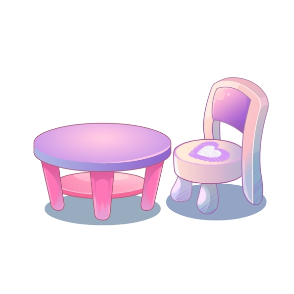 卡通彩铅风家具椅子桌子