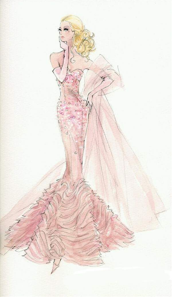 粉色抹胸婚纱设计图
