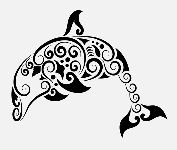 矢量动物手绘海豚