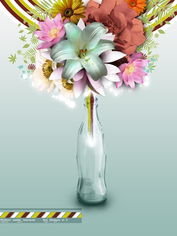 龙腾广告平面广告PSD分层素材源文件设计元素类花纹花卉空瓶子