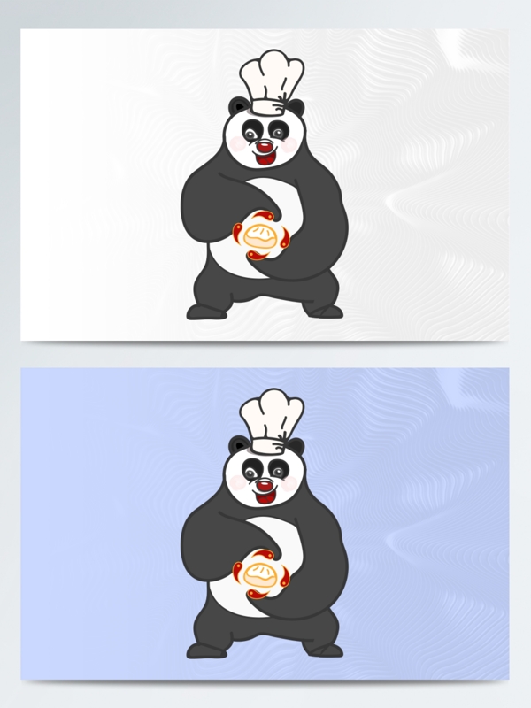 手绘熊猫包子厨师卡通形象站姿