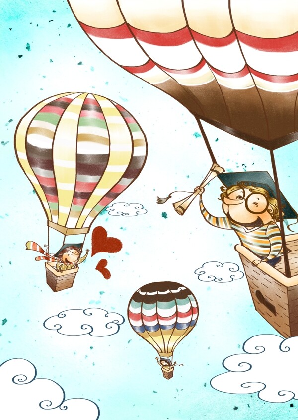 热气球旅行插画素材