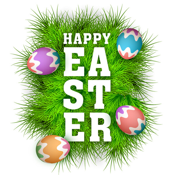 复活节背景草地上有四个装饰蛋