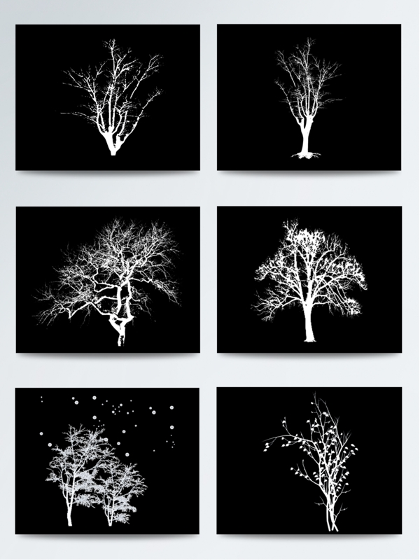 冬日主题素材白雪树枝雪树剪影元素装饰集合