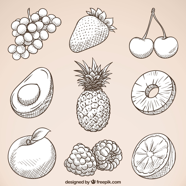 手绘素描风格美味的水果图标
