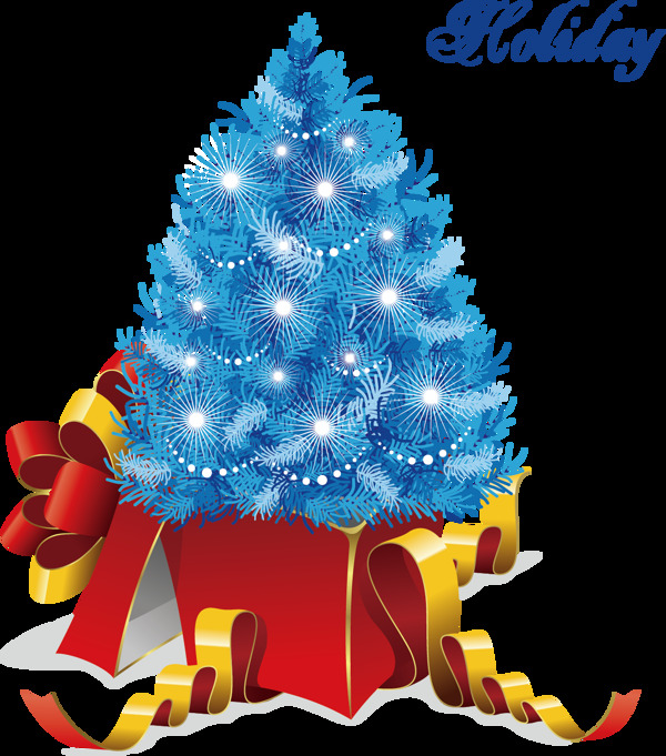 圣诞礼物中的蓝色圣诞树元素