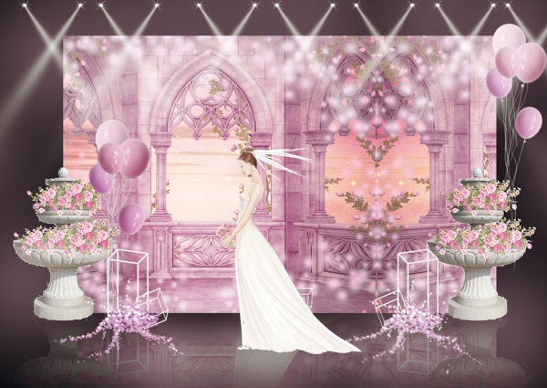 粉色梦幻城堡室内婚礼效果图