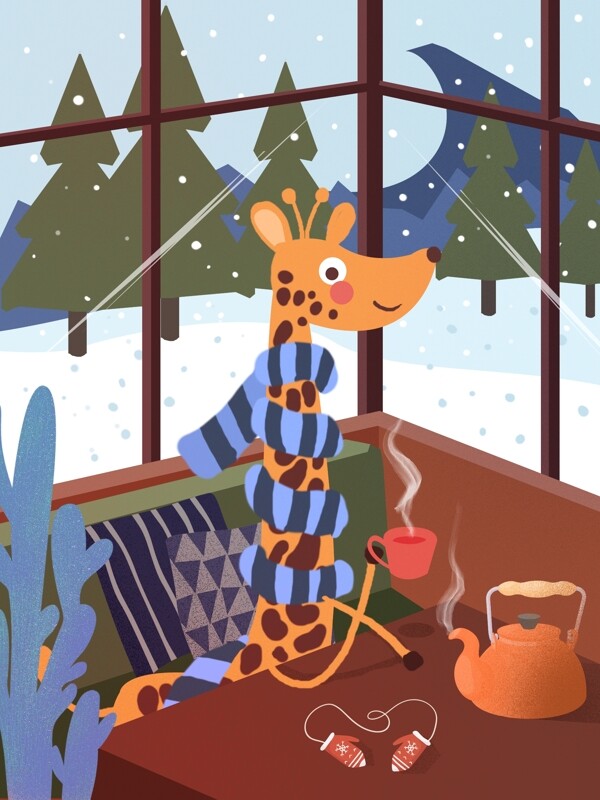 冬天你好之长颈鹿先生插画