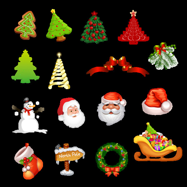 各种圣诞树及圣诞装饰元素