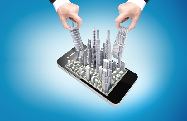 智能手机与城市高楼