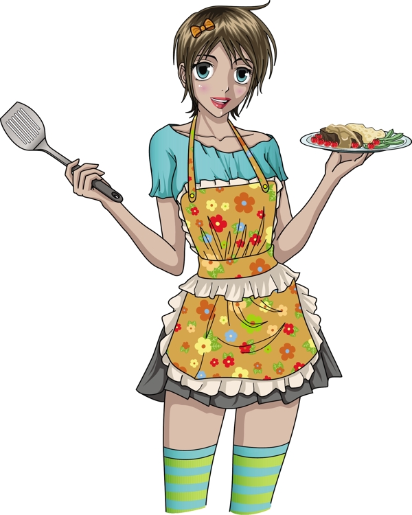 卡通美女厨师图片