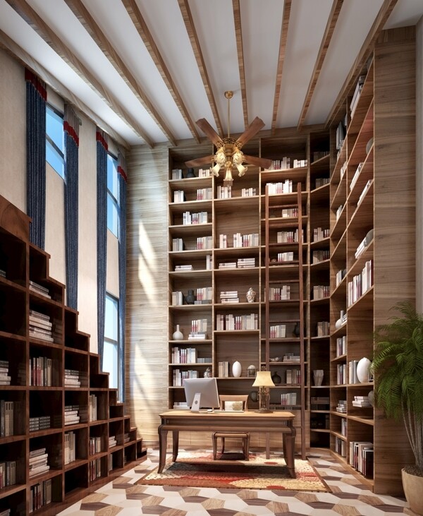 现代奢华书房效果图3D模型